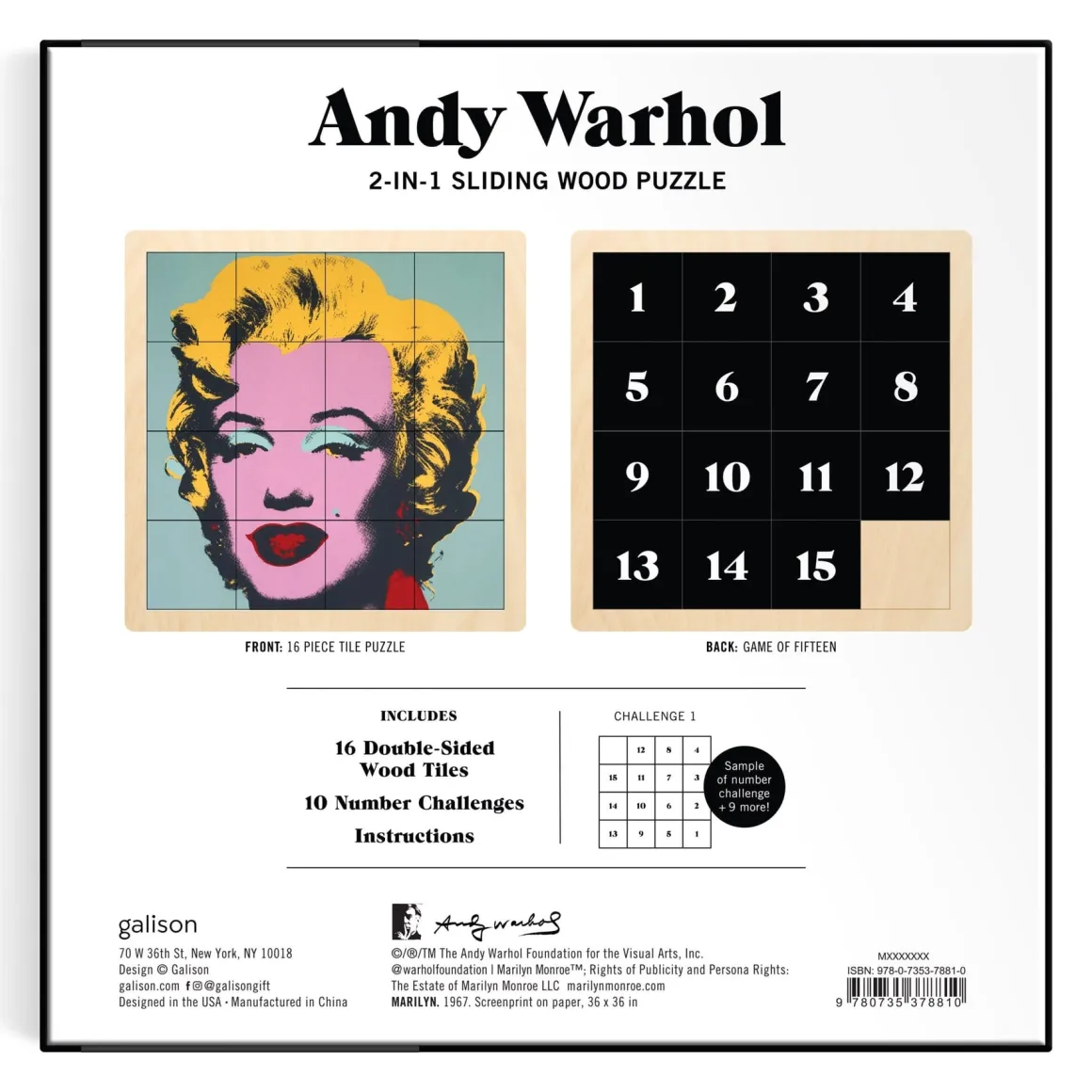 Andy Warhol Marilyn 2-in-1 Sliding Wood Puzzle