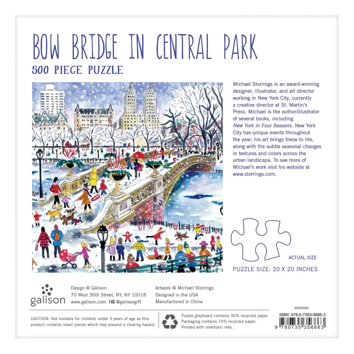 Michael Storrings Bow Bridge In Central Park 500 Piece Jigsaw Puzzle