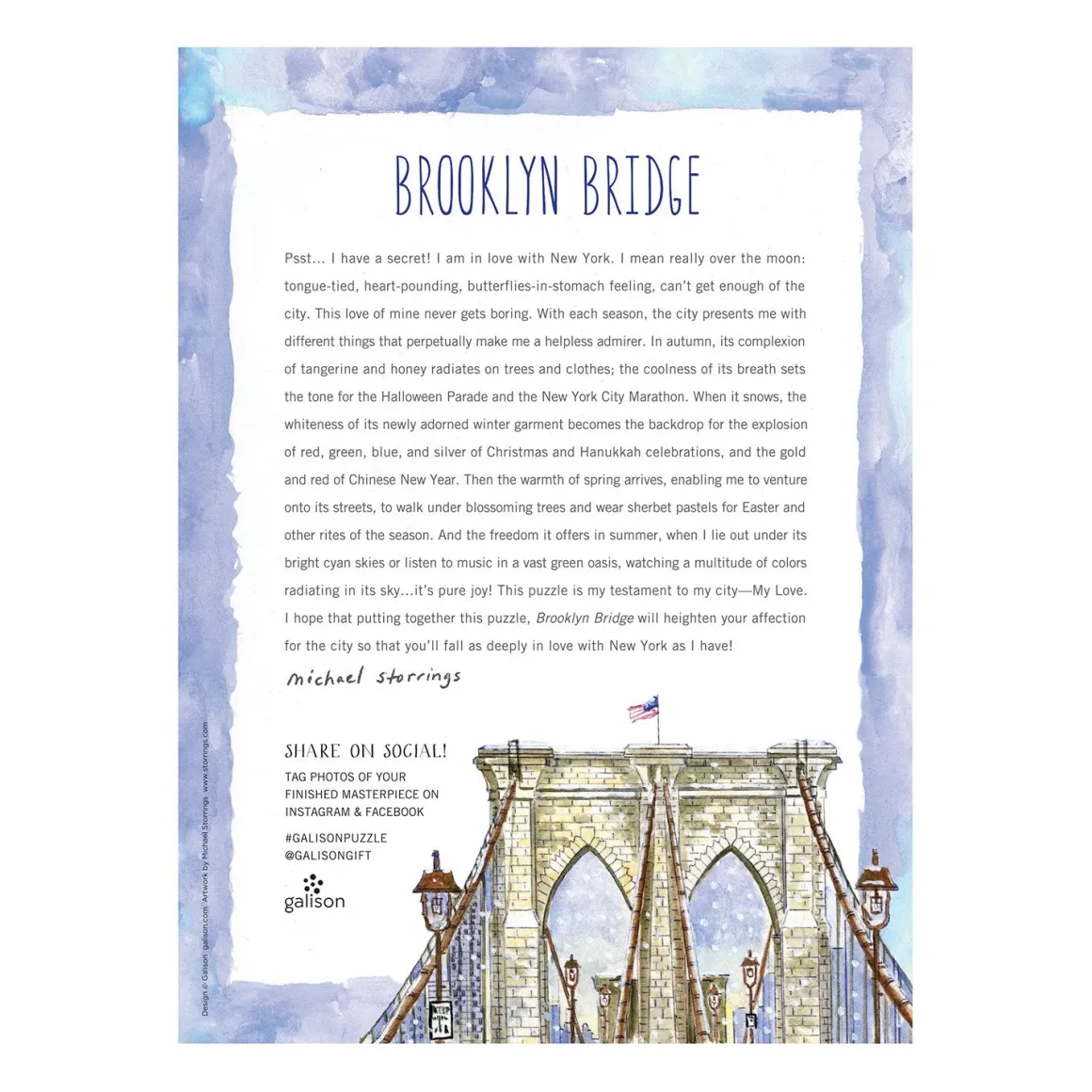 Michael Storrings Brooklyn Bridge 1000 Piece Jigsaw Puzzle