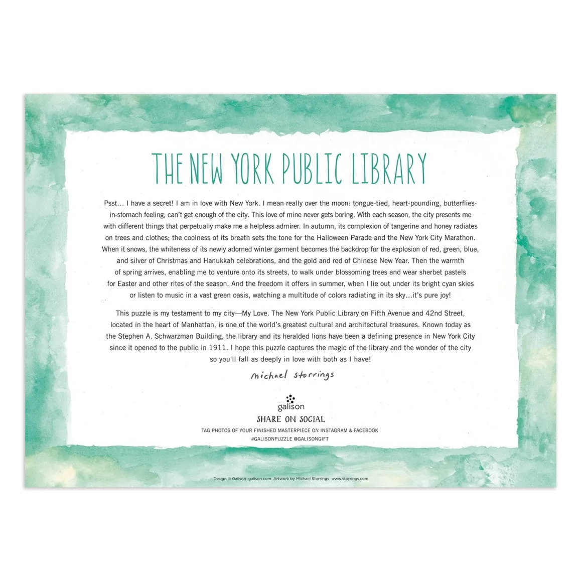 Michael Storrings New York Public Library 1000 Piece Jigsaw Puzzle