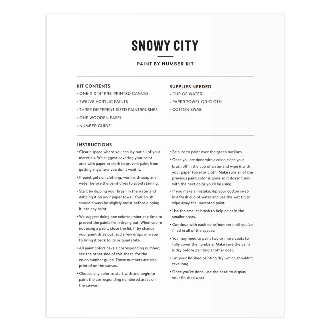 Snowy City 11x14 Paint by Number Kit